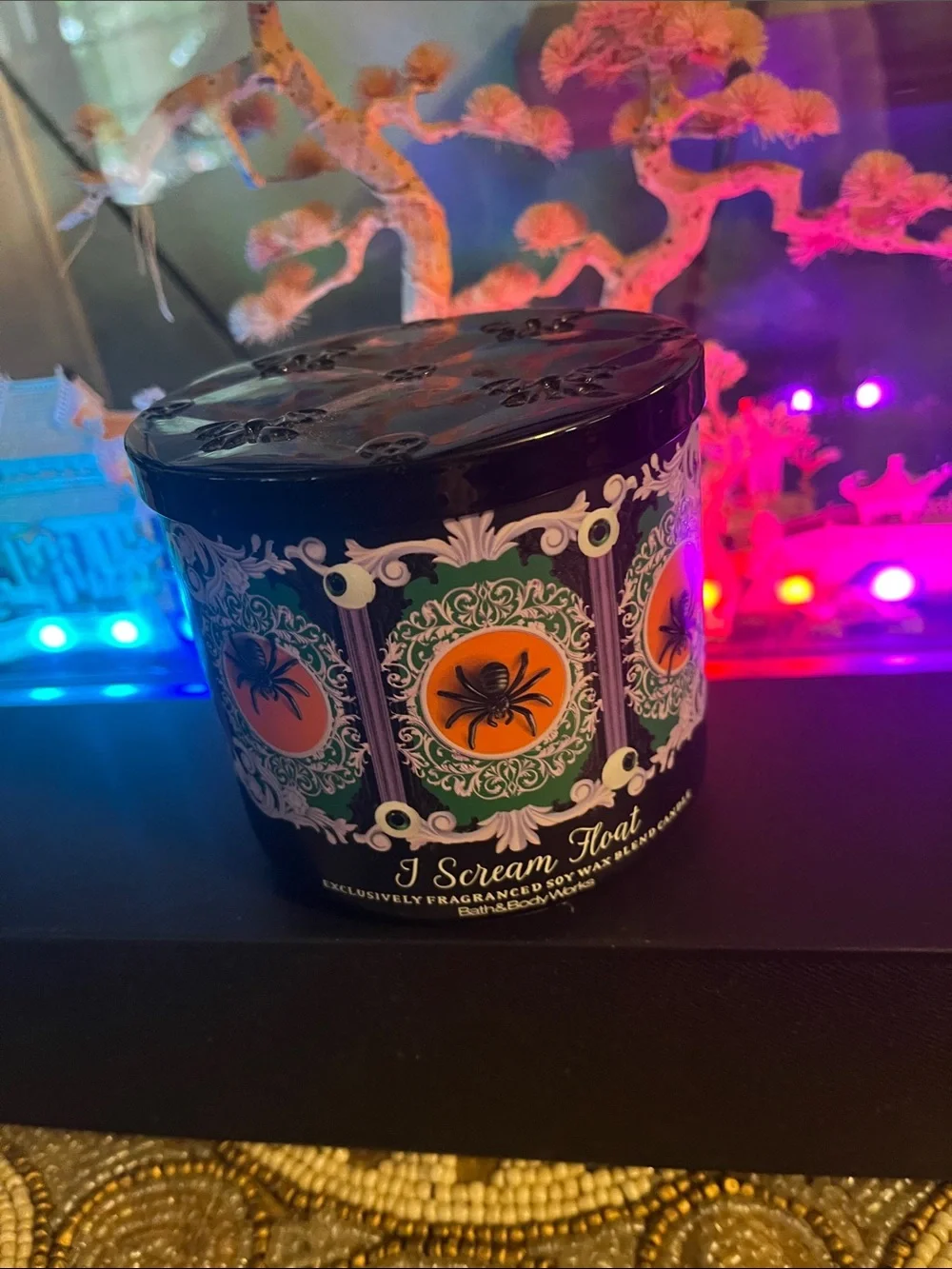 Decorative Candle Tin - Cream and Black Floral Design